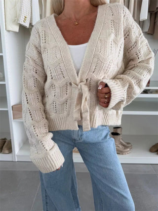 Tie - Front Openwork Cardigan - A Roese Boutique