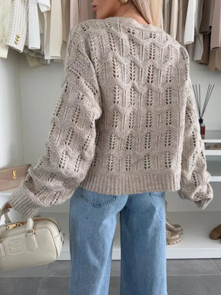 Tie - Front Openwork Cardigan - A Roese Boutique