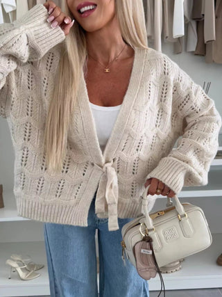 Tie - Front Openwork Cardigan - A Roese Boutique