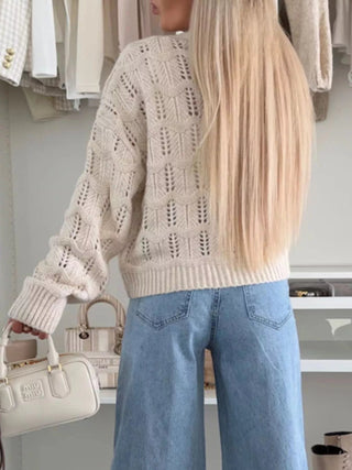 Tie - Front Openwork Cardigan - A Roese Boutique