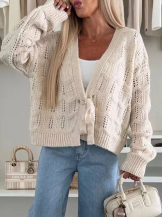Tie - Front Openwork Cardigan - A Roese Boutique