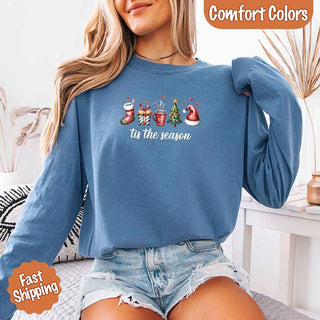 Tis The Season Comfort Colors Long Sleeve Christmas Shirt - A Roese Boutique