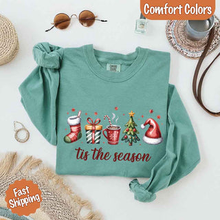 Tis The Season Comfort Colors Long Sleeve Christmas Shirt - A Roese Boutique