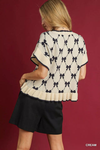Umgee Bow Knit Ruffle Sleeve Sweater - A Roese Boutique