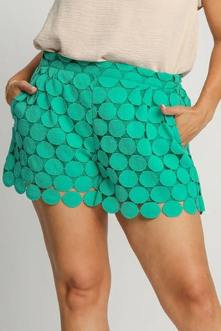 Umgee Full Size Polka Dot Lace Shorts Plus Size - A Roese Boutique