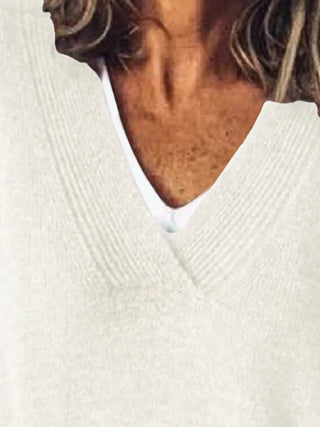 V-Neck Dropped Shoulder Sweater - A Roese Boutique
