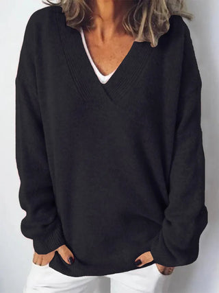 V-Neck Dropped Shoulder Sweater - A Roese Boutique
