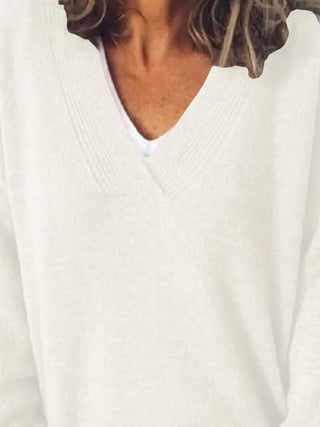 V-Neck Dropped Shoulder Sweater - A Roese Boutique