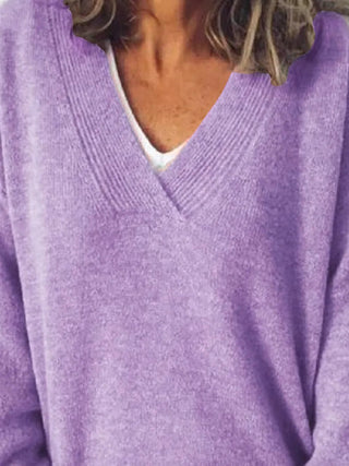 V-Neck Dropped Shoulder Sweater - A Roese Boutique