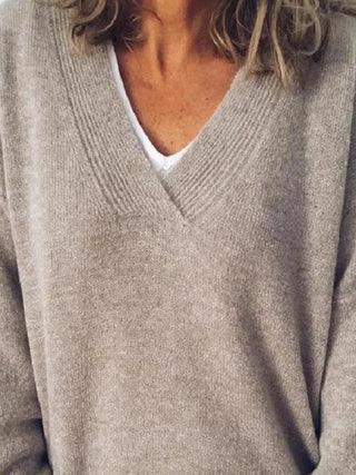 V-Neck Dropped Shoulder Sweater - A Roese Boutique