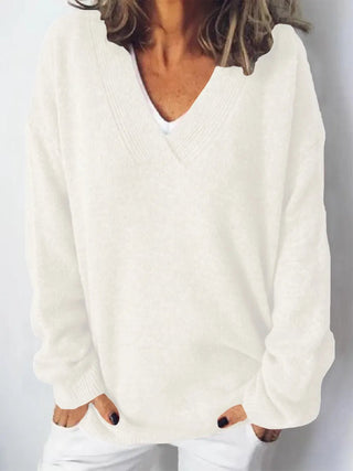 V-Neck Dropped Shoulder Sweater - A Roese Boutique