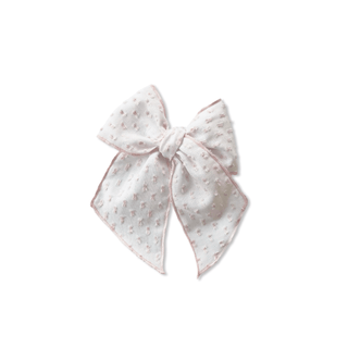 Vintage White Textured Pink Dotted Elle Bow - A Roese Boutique