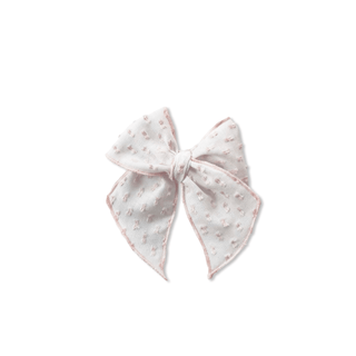 Vintage White Textured Pink Dotted Elle Bow - A Roese Boutique