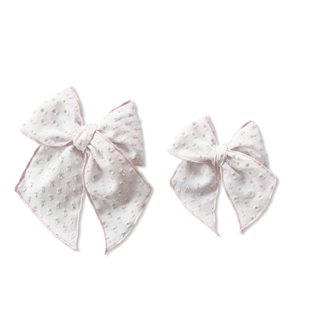 Vintage White Textured Pink Dotted Elle Bow - A Roese Boutique