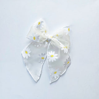 White Daisies Flocked Elle Bow - A Roese Boutique