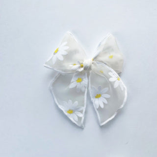 White Daisies Flocked Elle Bow - A Roese Boutique