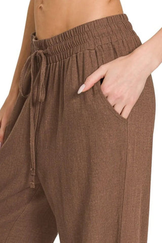 Zenana Linen Drawstring Pants - A Roese Boutique