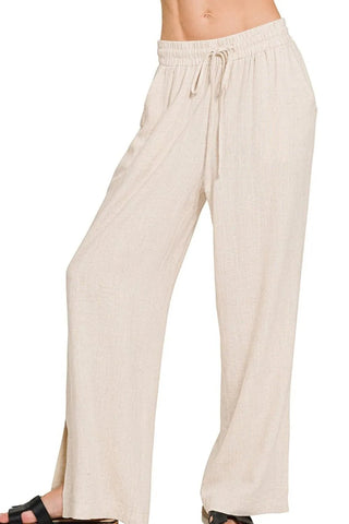 Zenana Linen Drawstring Pants - A Roese Boutique