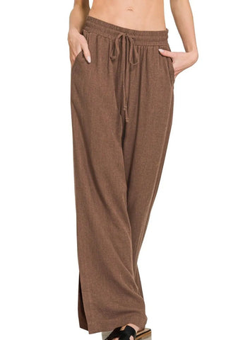Zenana Linen Drawstring Pants - A Roese Boutique